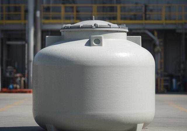 Tanque industrial de fibra de vidrio para almacenamiento químico con terminación lisa y tapa superior